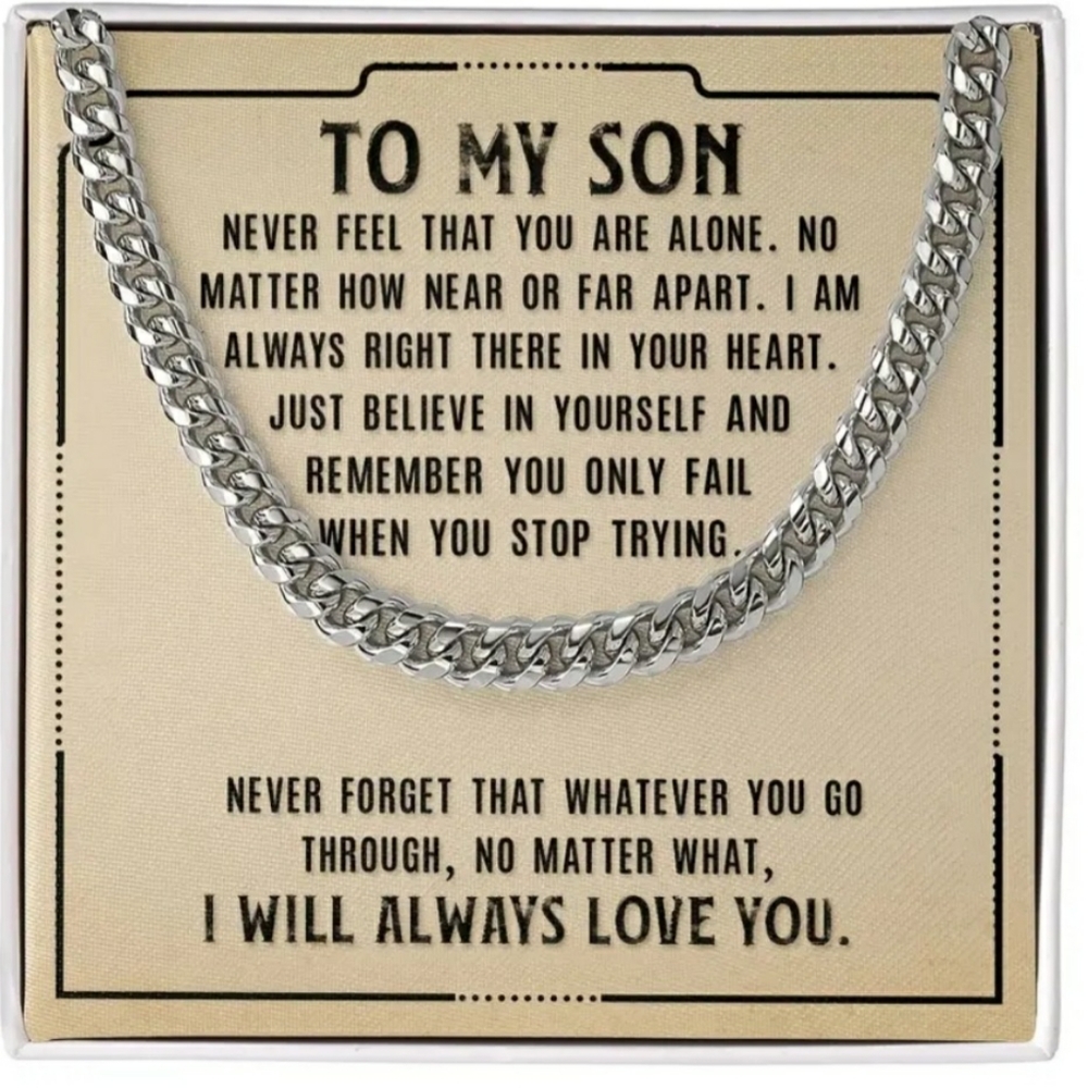 Silver Titanium Chain Necklace Gift Box for Son